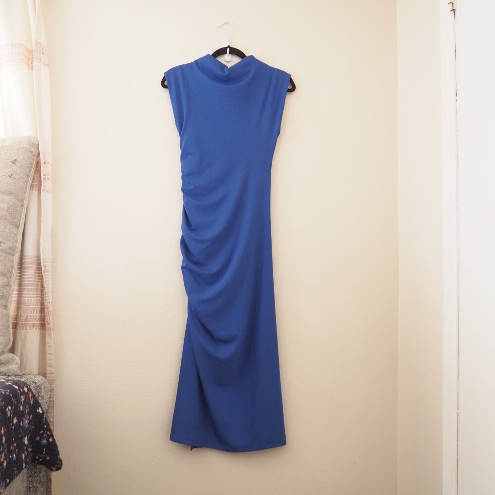 by Anthropologie The Maya Blue Ruched Cowl-Neck Dress sz xs - Picture 7 of 8